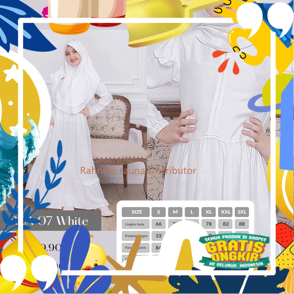 Gamis anak rauna rga 07 / baju anak / dress anak plus kerudung / baju wanita / baju manasik / gamis 