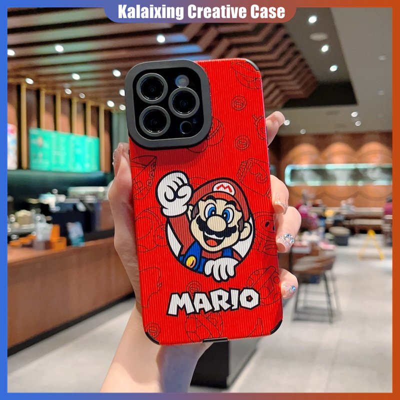 IPHONE Casing Ponsel Bahan Kulit Tepi Lurus Untuk Iphone14 13 12 Pro Max14 Plus X Xs XR Xs Max7 8 Plus Motif Mario Printing Soft Back Cover