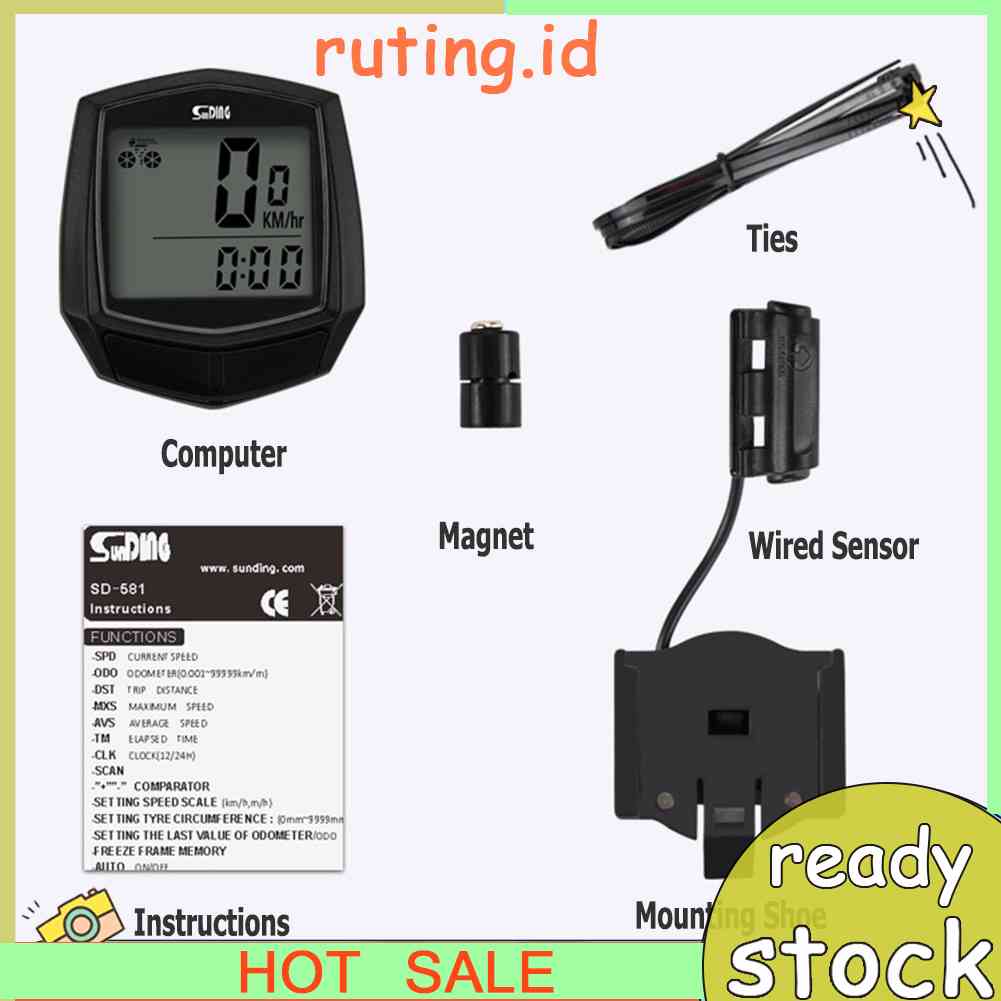 Sepeda Komputer Kabel Waterproof LCD Computer Speedometer Odometer Stopwatch