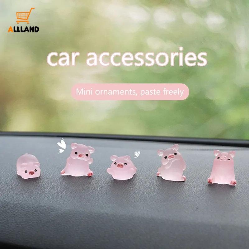 Kreatif Dashboard Mobil Mini Pink Kecil Babi Ornamen Resin/Otomotif Hias Boneka Piglet Lucu/DIY Aksesoris Interior Kendaraan