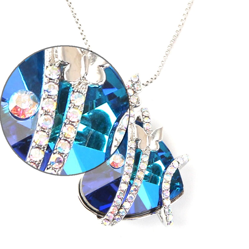 Fashion Mewah &quot;Ibu&quot; Liontin Kalung Biru Hati Kristal Perhiasan Wanita Anniversary Ulang Tahun Natal Hari Ibu Hadiah
