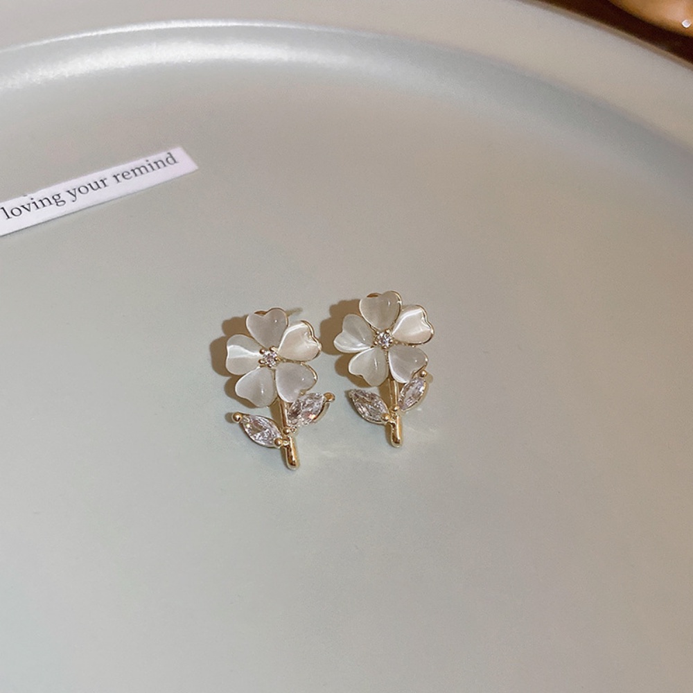 Deartiara Korea Fashion Bunga Busur Hati Kelinci Opal Anting Baru Mewah Elegan Gaya Earrings