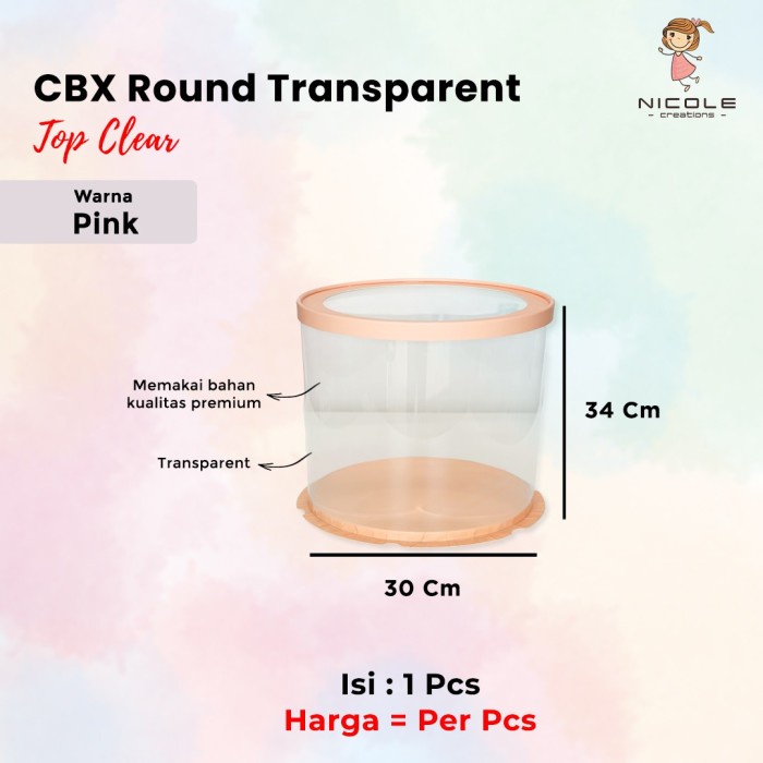 

Cake Box Top Clear Round Mika Transparant/ Packaging Kue 30x30 x34 cm