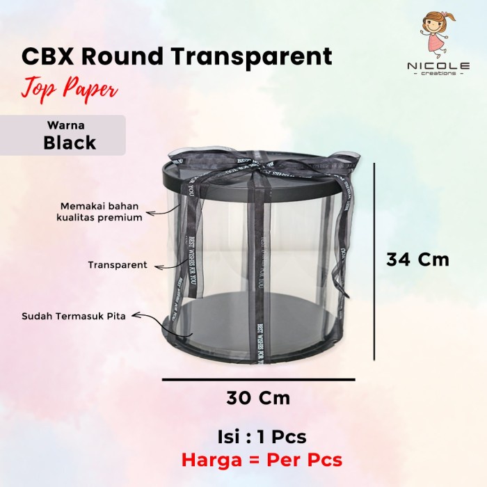 

Cake Box Top Paper Round Mika Transparant/ Packaging Kue 30x30x 34 cm
