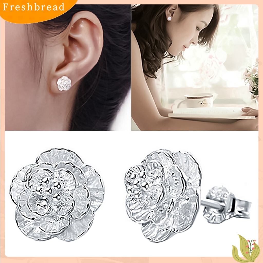 {In Stock} 1pasang Perhiasan Anting Tusuk Wanita Fashion Romantis Bentuk Bunga Lapis Perak Untuk Pesta