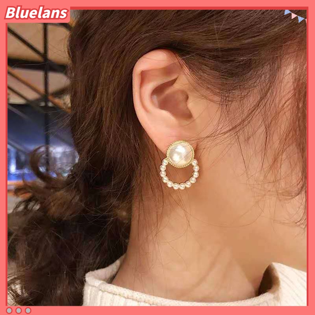 {In Stock} 1pasang Anting Wanita Gaya Perancis Retro Elegan Berlapis Emas Hypoallergenic Hadiah Fashion Perhiasan High Gloss Faux Pearl Cross Ladies Earrings Untuk Pesta