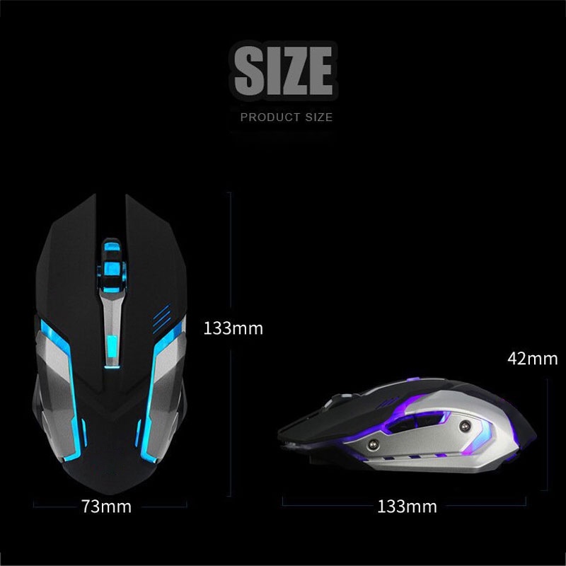 Mouse Gaming Wireless 2.4Ghz 1600 DPI  Three-speed Adjustment Silent Click Rechargeable Support Laptop PC RGB Led