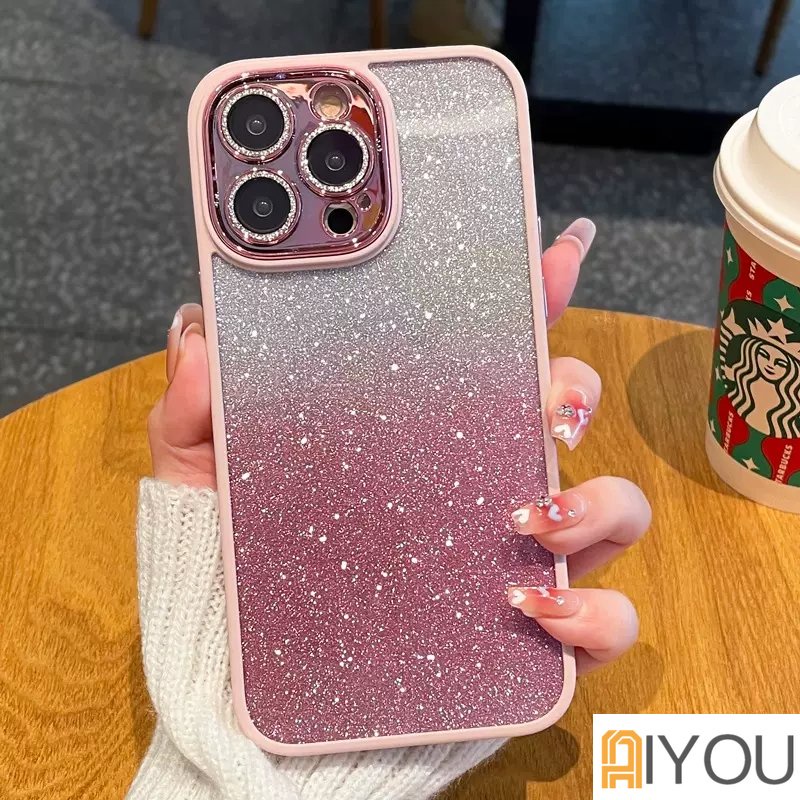 IPHONE Casing Ponsel Bling Glitter Gradasi Mewah Untuk Iphone14 13 12 11 Pro Max Plus Bumper Shockproof Pelindung Lensa Cases Cover