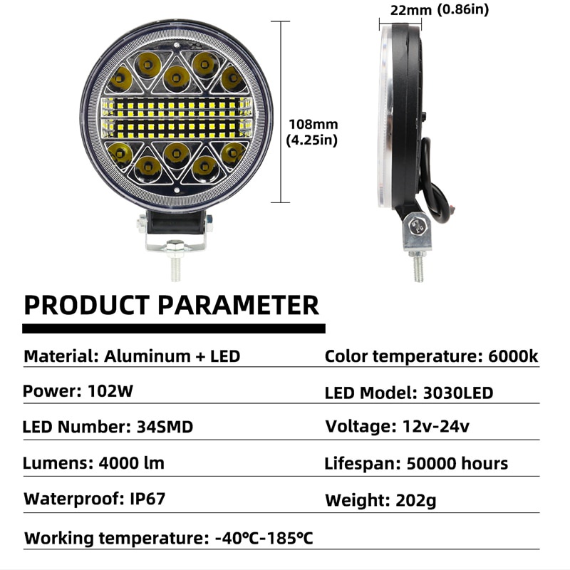 102W LED Kerja Lampu Bar 4Inch Off Road 12V 24V Spot LED Light Bar untuk Truk SUV 4WD 4X4 Perahu ATV Jeep Traktor Lampu