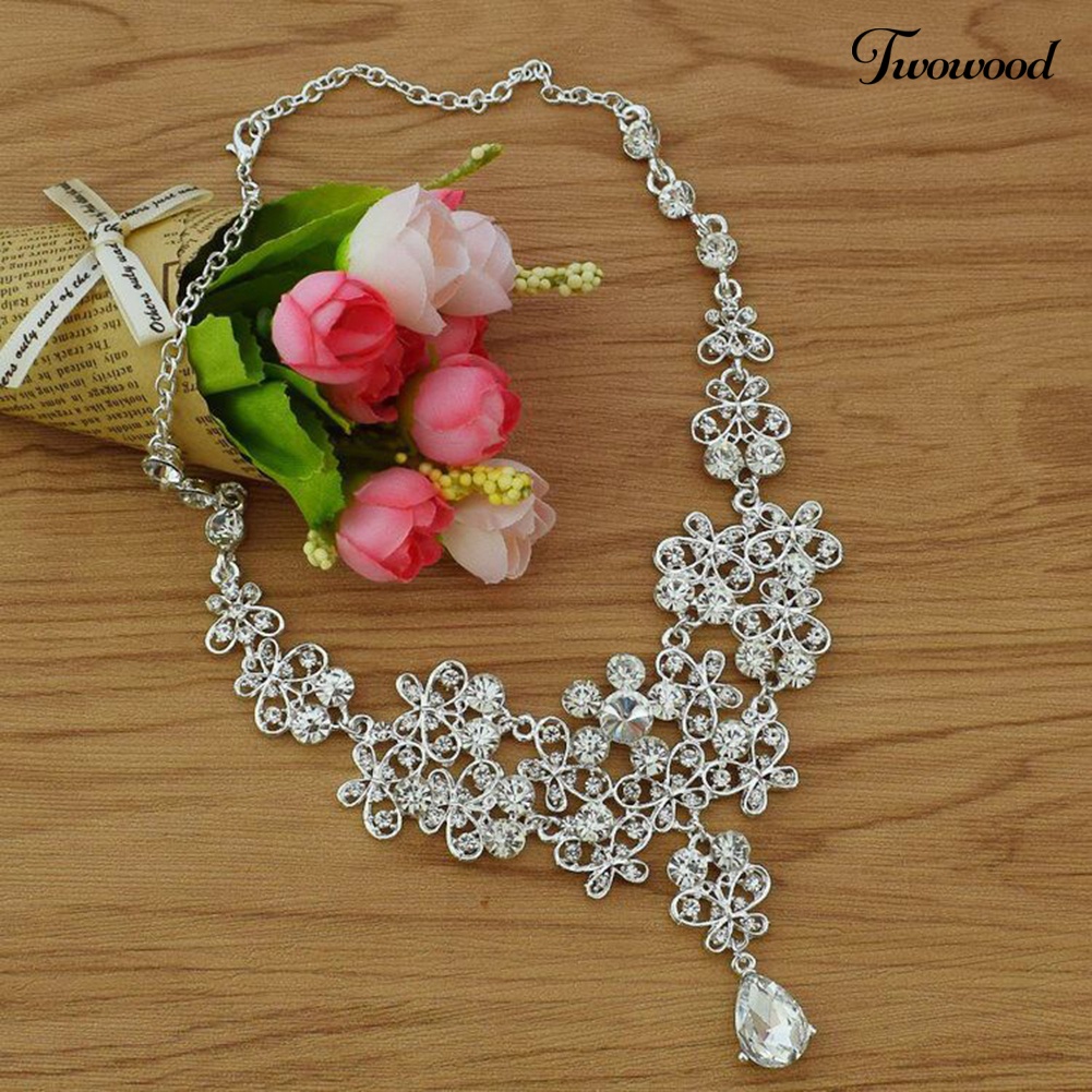 Twowood 3Pcs/Set Berlian Imitasi Kupu-Kupu Kalung Mahkota Anting Pengantin Pernikahan Perhiasan Hadiah