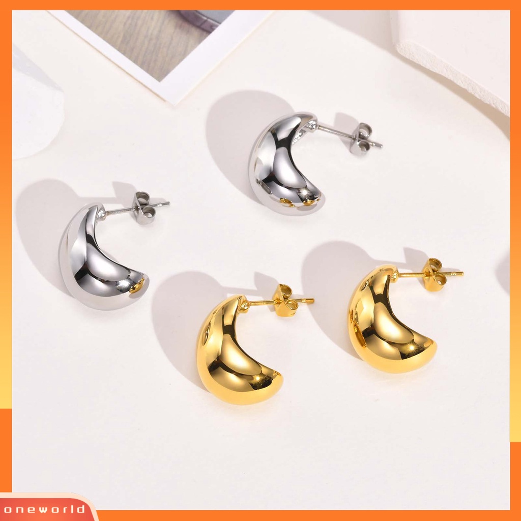 [OWR] 1pasang Ear Studs Retro Stainless Steel Dipoles Hypoallergenic Minimalis Open Hoop Metal Lingkaran Anting Perhiasan Fashion