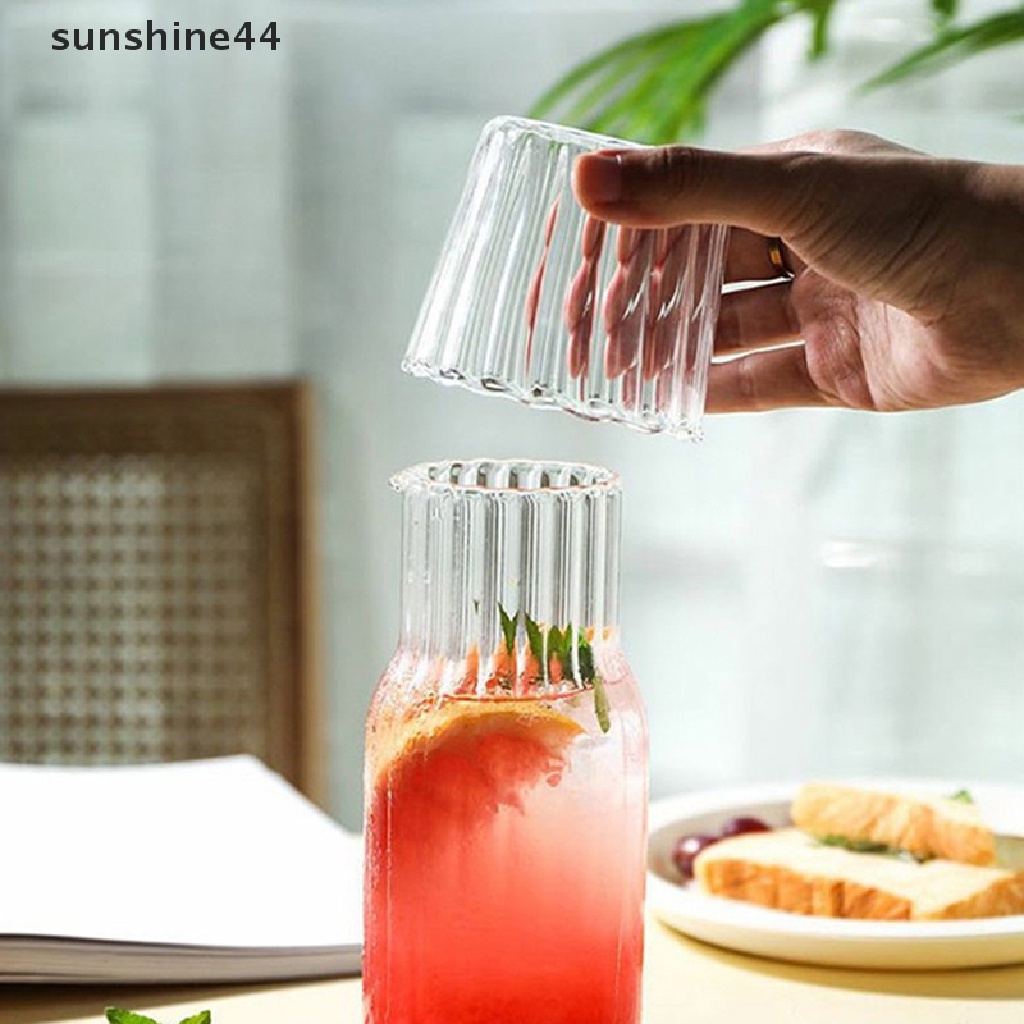 Sunshine 2Pcs Gelas Air Carafe Modern Minimalis Botol Air Panas Dingin Cangkir Set ID