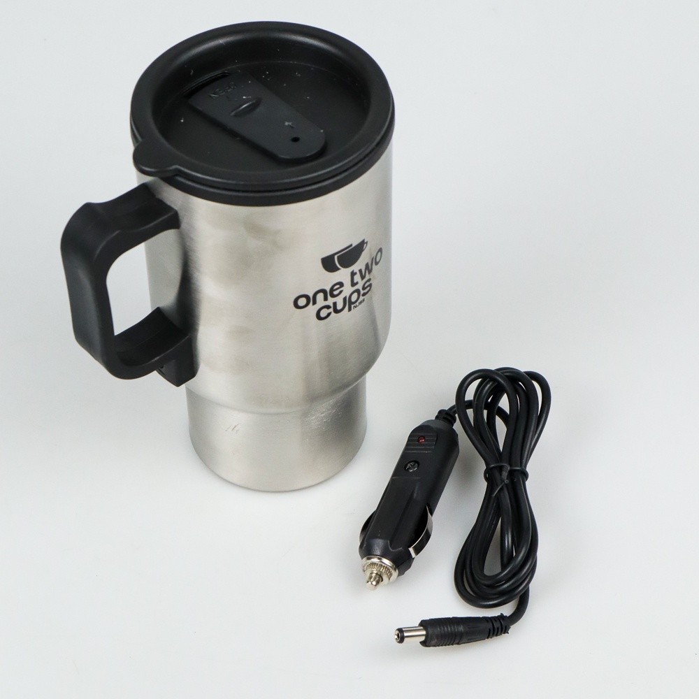 One Two Cups Gelas Insulasi Car Kettle Stainless Steel dengan Pemanas 12V 450 ML - Silver - OMHZ5WSV