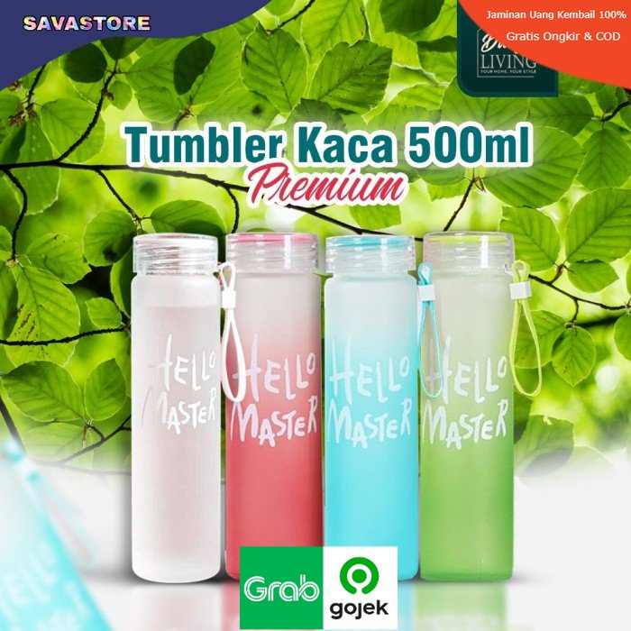 Botol Minum Kaca 500ml Tumbler Hello Master Premium Daily Living