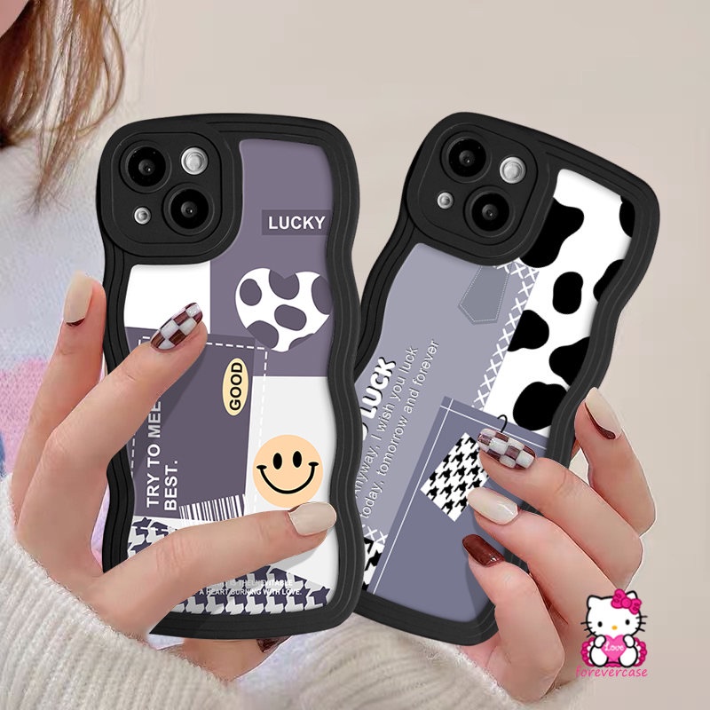 Splicing Casing Pola Houndstooth Kompatibel Untuk iPhone 7Plus 11 13 14 12 Pro Max 6s 8 7 6 14 Plus XS XR X Max SE 2020 Fashion Smile Leopard Tpu Lembut Bergelombang Penutup Tepi