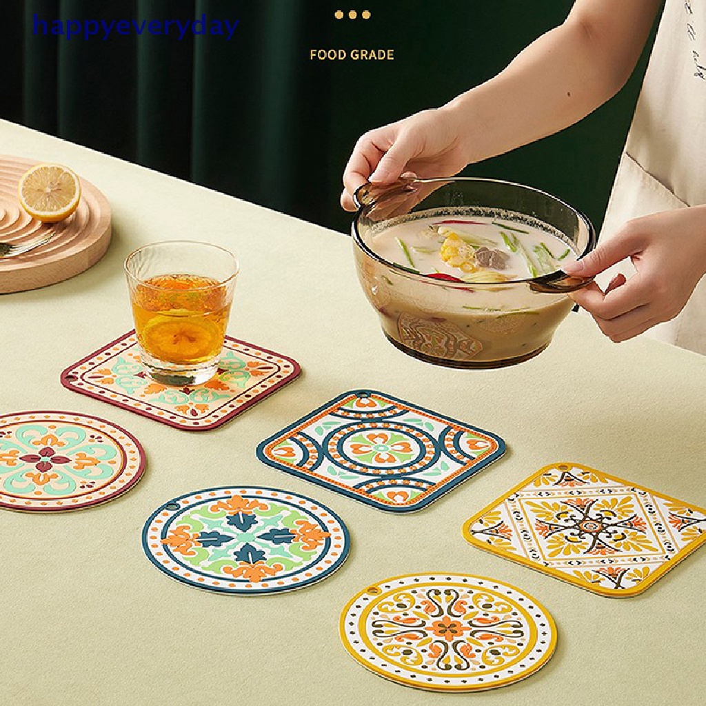 [happy] Tatakan Gelas Cangkir Retro Tahan Suhu Tinggi PVC Placemat Tatakan Tahan Air [ID]