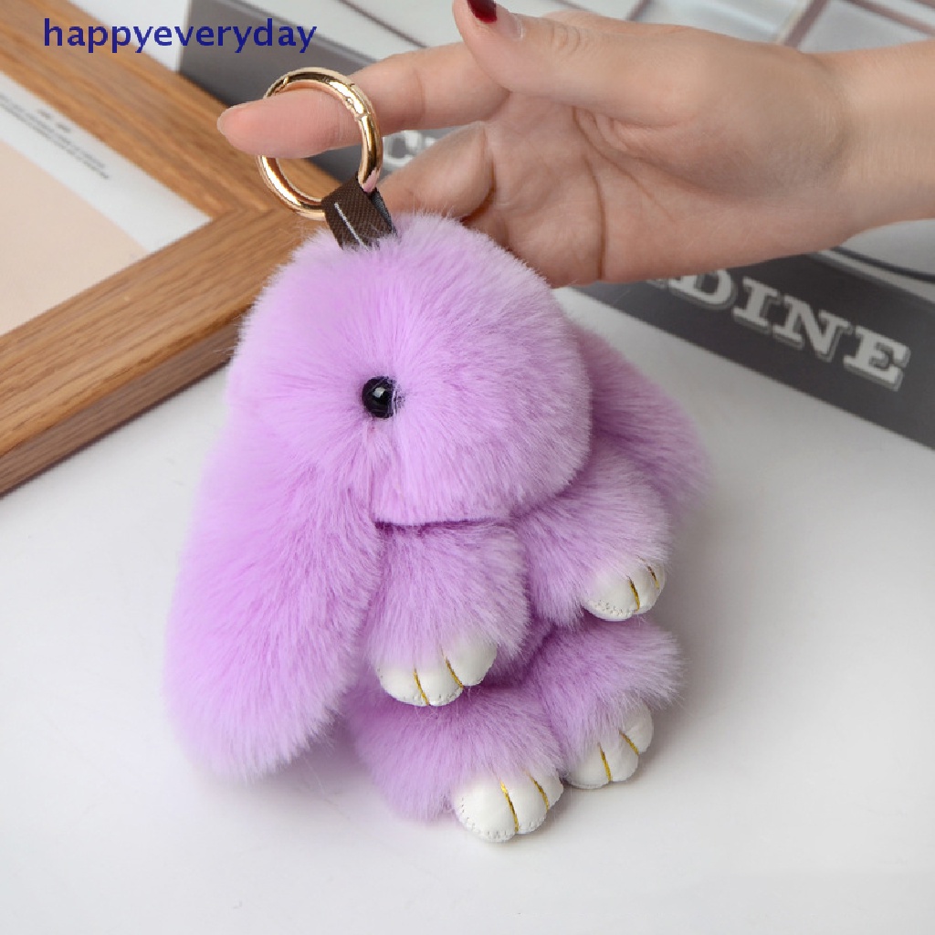 [happy] Rabbit Keychain Ring Fluffy Bulu Asli Pompon Bunny Trinket Key Chain Charm Gantungan Kunci Lucu Di Tas Liontin Kunci Mobil [ID]