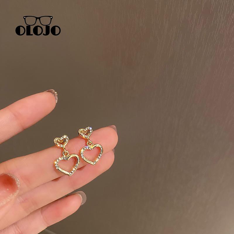 【COD】S925 Perak Stitch Berlian Berongga Bentuk Hati Anting Sederhana Kompak Modis Anting-Anting