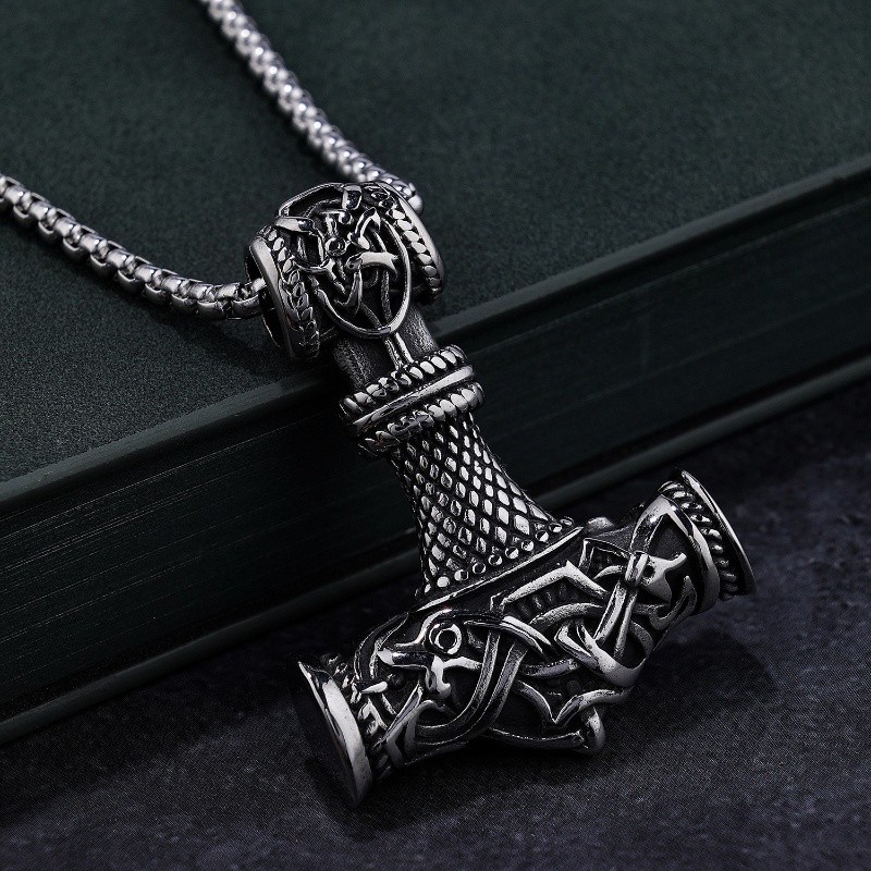 [Z H Perhiasan] Vintage Viking Warrior Naga Palu Hip Hop Liontin Fashion Pria Dan Wanita Anti Karat Kalung Punk Pesta Rock Perhiasan Aksesoris