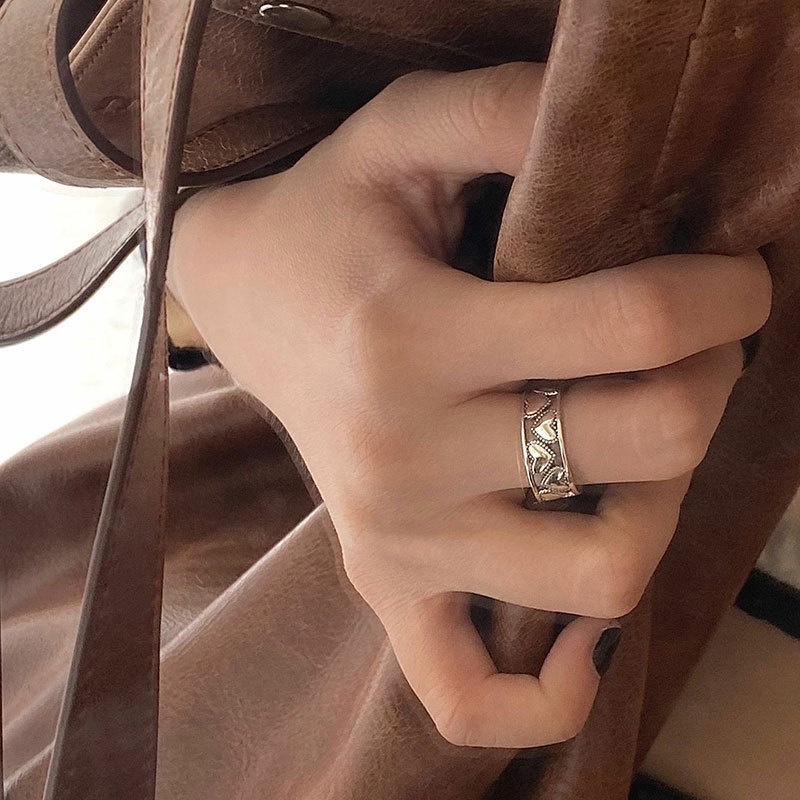 Cincin Bukaan Geometris Hati Bahan Alloy Korea Untuk Anak Perempuan