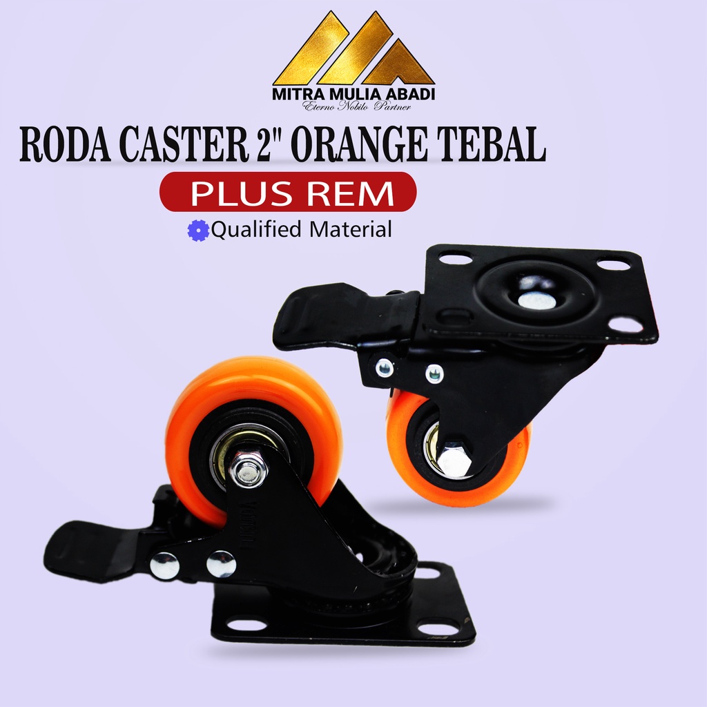 Roda Orange 4PCS Kaster/Kastor  2&quot; Inci TEBAL Plus Rem  dan Tanpa Rem  Serba guna