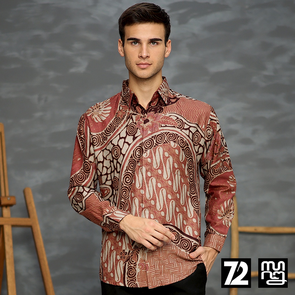 KEMEJA BATIK PRIA LENGAN PANJANG Kemeja Dobby Slimfit Motif Parang Roll Warna Dusty Pink Maroon 723439 Cap 72 - Baju Kemeja Atasan Pakaian Setelan Batik Pria Cowok Laki Laki Remaja Keluarga Kantor Lengan Panjang Modern Slimfit Slim Fit Premium Kekinian