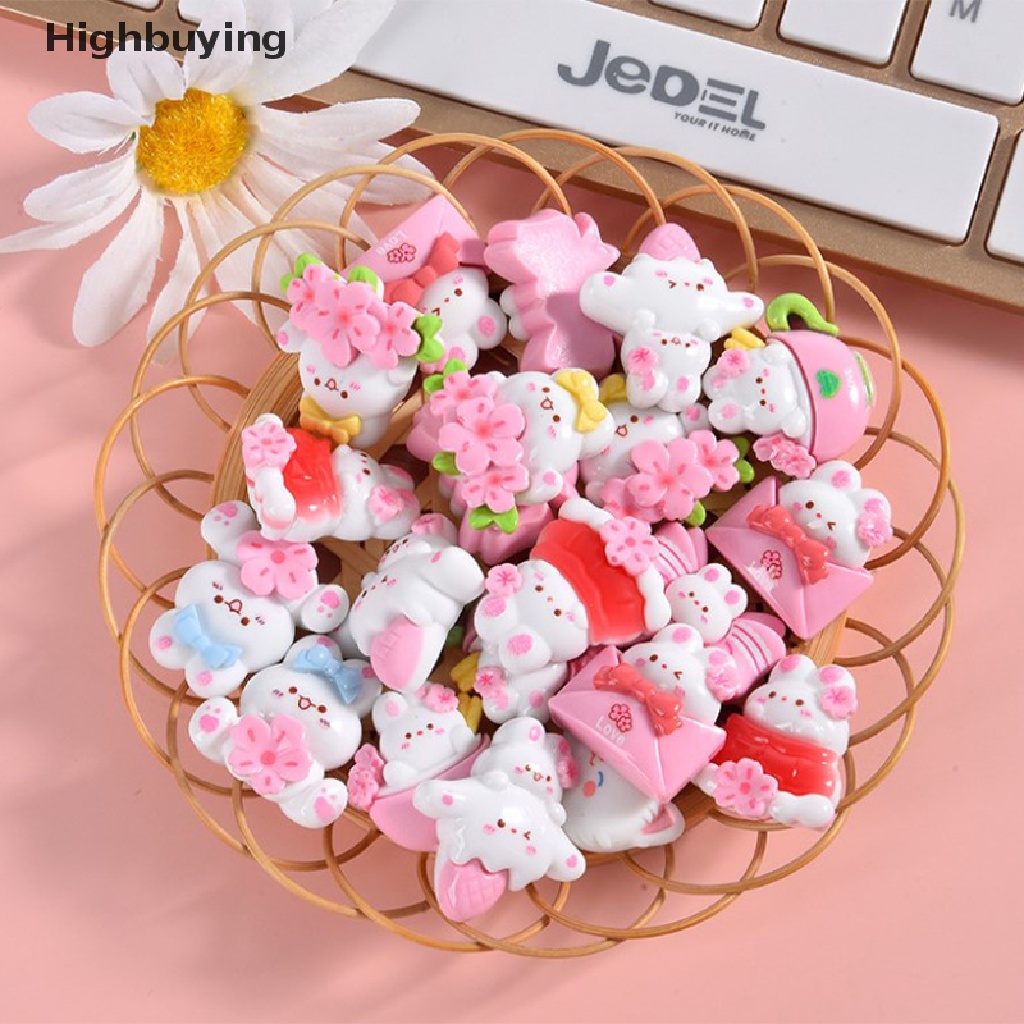 Hbid 5pcs Baru Lucu Kawaii Resin Mini Kartun Pink Cherry Blossom Datar Kembali Cabochon Glory