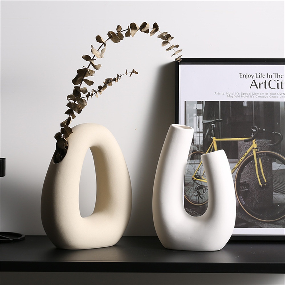 Vases Nordic Vas Keramik Geometris Polos Vas Keramik Pengaturan Bunga Seni Modern Minimalis Abstrak Vas Interior Kantor Desktop Dekorasi Hadiah