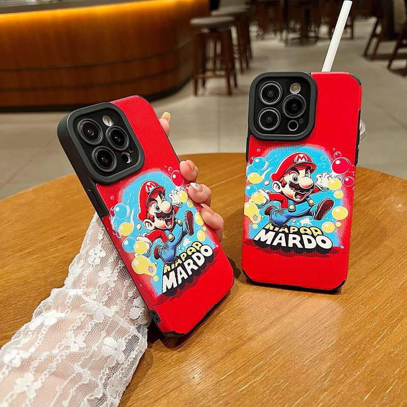 【Lamb Skin】So Cute Red Papw Mario Leather Soft Case for IPhone 7 Plus 8 Plus X XS XR XS Max 11 13 12 14 PRO Max 14 Plus for Girl Women's Gift Missconnie Casing hp iPhone 11 Pro Max