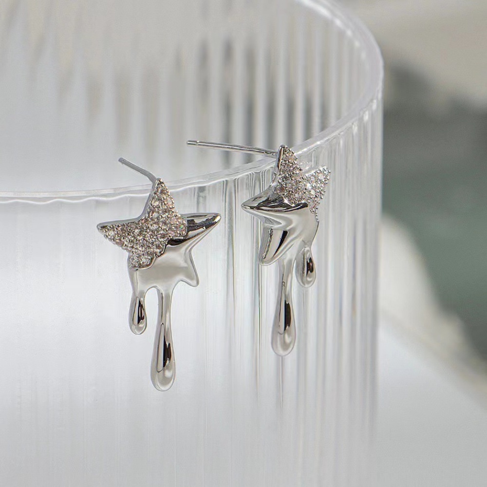 Water Drop Star Earrings Desain Sederhana Lava Star Earrings Kepribadian Temperamen Rasa Canggih Anti-Bordir Anting Permen Perhiasan