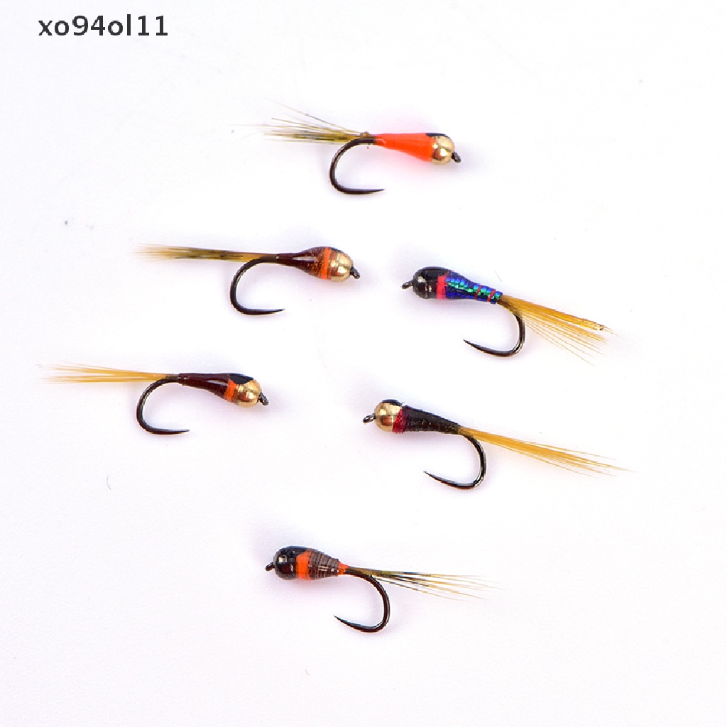 Xo 6PCS Kepala Tembaga Nymph Beadheads Fly Trout Greyling Trout Memancing Quick Sink Fly OL