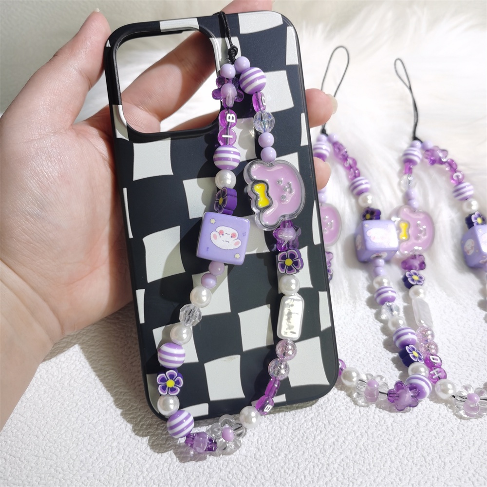 Lucu Beruang Ungu Garis Manik Rantai Ponsel Anti Hilang Lembut Tembikar Tali Tali Tali Lanyard Akrilik Warna-Warni Kasus Ponsel Gantung Kabel L161