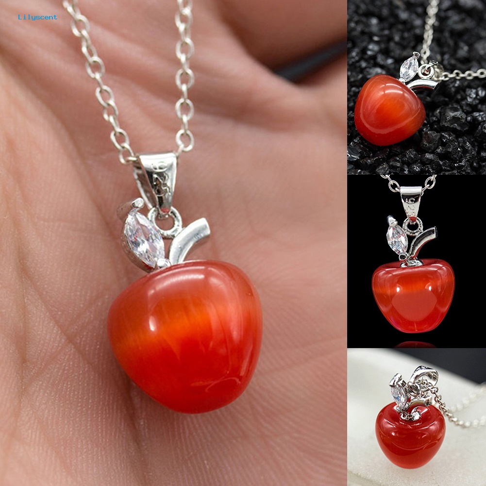 Lilyscent Fashion Wanita Opal Red Apple Shape Charm Pendant Untuk Dekorasi Kalung Anting