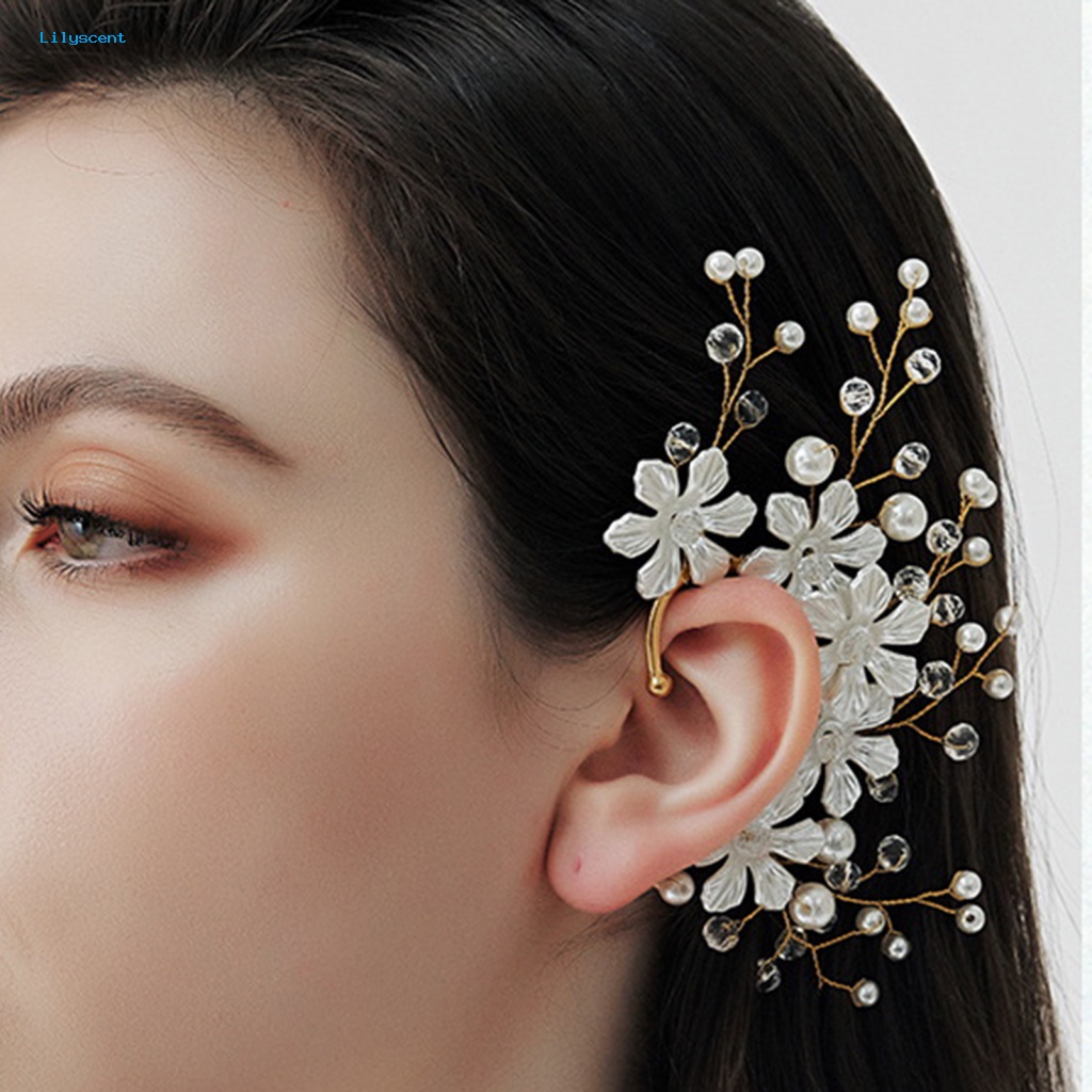 Lilyscent Anti-Alergi Klip Anting Perhiasan Aksesori Pengantin Bertatahkan Berlian Imitasi Temperamen Elf Telinga Manset Buatan Tangan Mutiara Imitasi