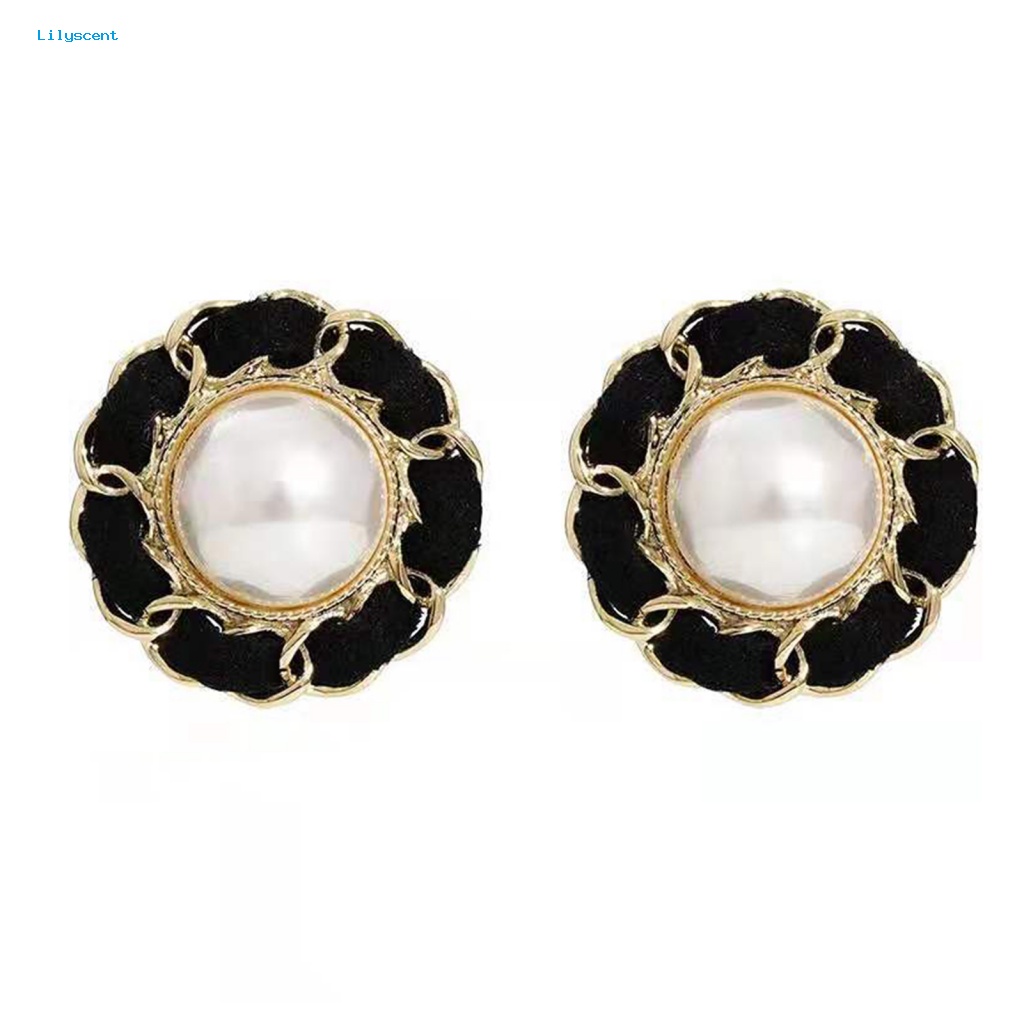 Lilyscent 1pasang Hadiah Wanita Ear Studs Untuk Perjamuan Lady Faux Pearl Ear Studs Fashion Aksesori Geometris