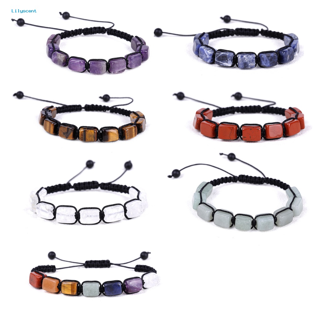 Lilyscent Rounded Edges Beaded Bangle Hadiah Ulang Tahun Wanita Pria Manik-Manik Batu Kepang Gelang Adjustable