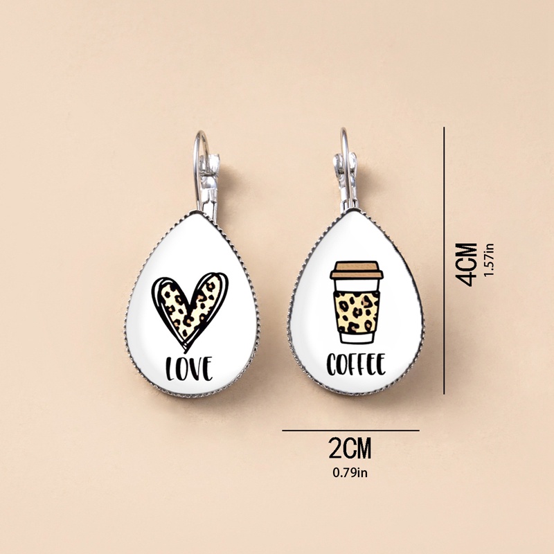 Kopi Latte Ukir Cinta Seni Anting Kaca Motif Coklat Bunga Empat Daun Clover Glamour Perhiasan Hadiah Untuk Wanita Perempuan