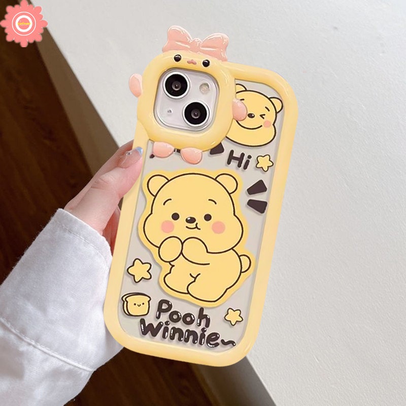 Realme C11 C35 C12 C30 C15 C20 C21Y 7i 7 5s 5i 6i C21 C25s 9i 5 8Pro 8 C25 C31 C33 C25Y 9 Pro+9 C17 C3 Kartun Winnie the Pooh Bear 3D Ikatan Simpul Little Monster Lens Lembut Sarung