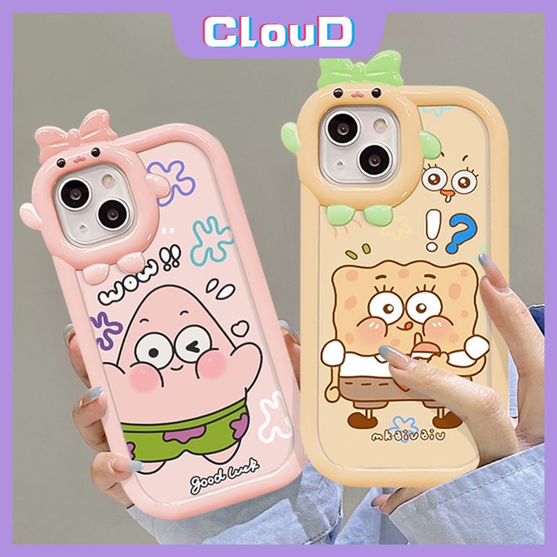 Casing SpongeBob Lucu Realme C35 C15 C20 C12 C21Y C33 C30 C25Y C31 C21 C17 C25s C11 C25 C3 9i 5 8Pro 5i 6i 9 7i 7 8 5s 9 Pro+Ikatan Simpul 3D Lensa Monster Kecil Patrick Star Soft Sarung