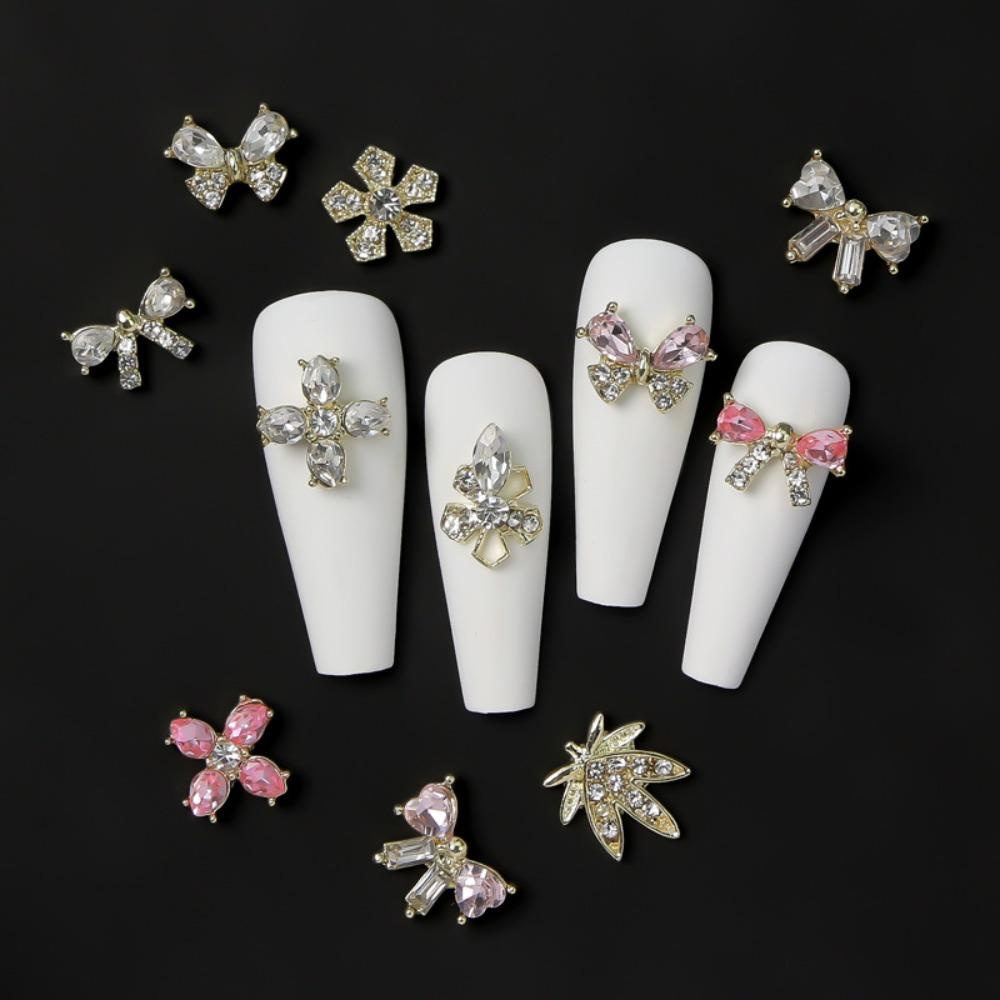 AUGUSTINA Agustina Kuku Berlian Imitasi Wanita Fashion Ikatan Simpul Western Empress Dowager Alloy Cross Jepang Nail Art 3D Nail Art Drills