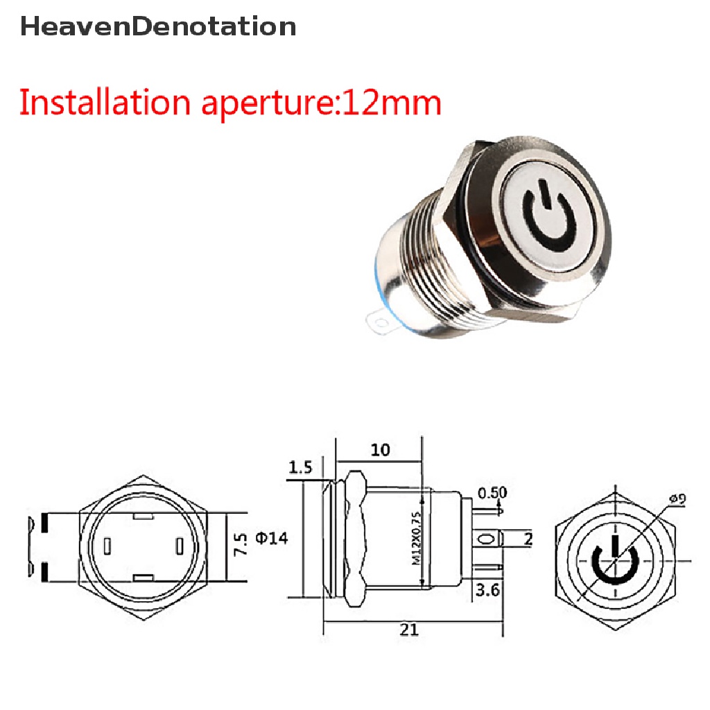 [HeavenDenotation] 12mm 12V Latching Push Button Black Metal LED Power Momentary Switch Tahan Air. Hdv