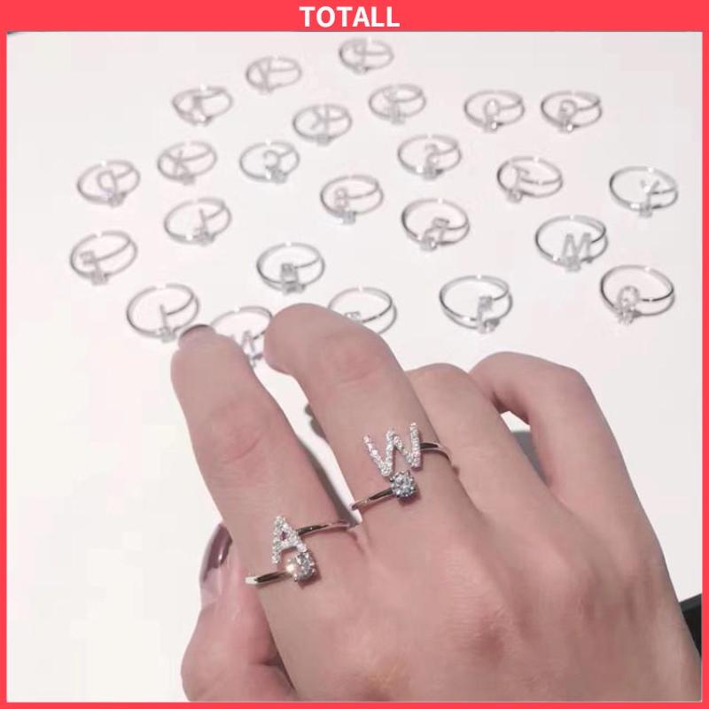 COD Cincin Model Terbuka Desain 26 Huruf Bahan Alloy Aksen Berlian Imitasi Untuk Wanita-Totall