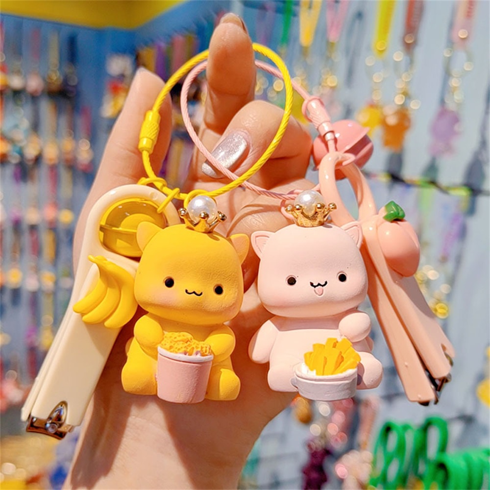 Kartun Mahkota Hewan Kecil Gantungan Kunci Liontin Portable Tang Kuku Set Boneka Lucu Tas Liontin Gantungan Kunci Mobil Phone Case Pendant