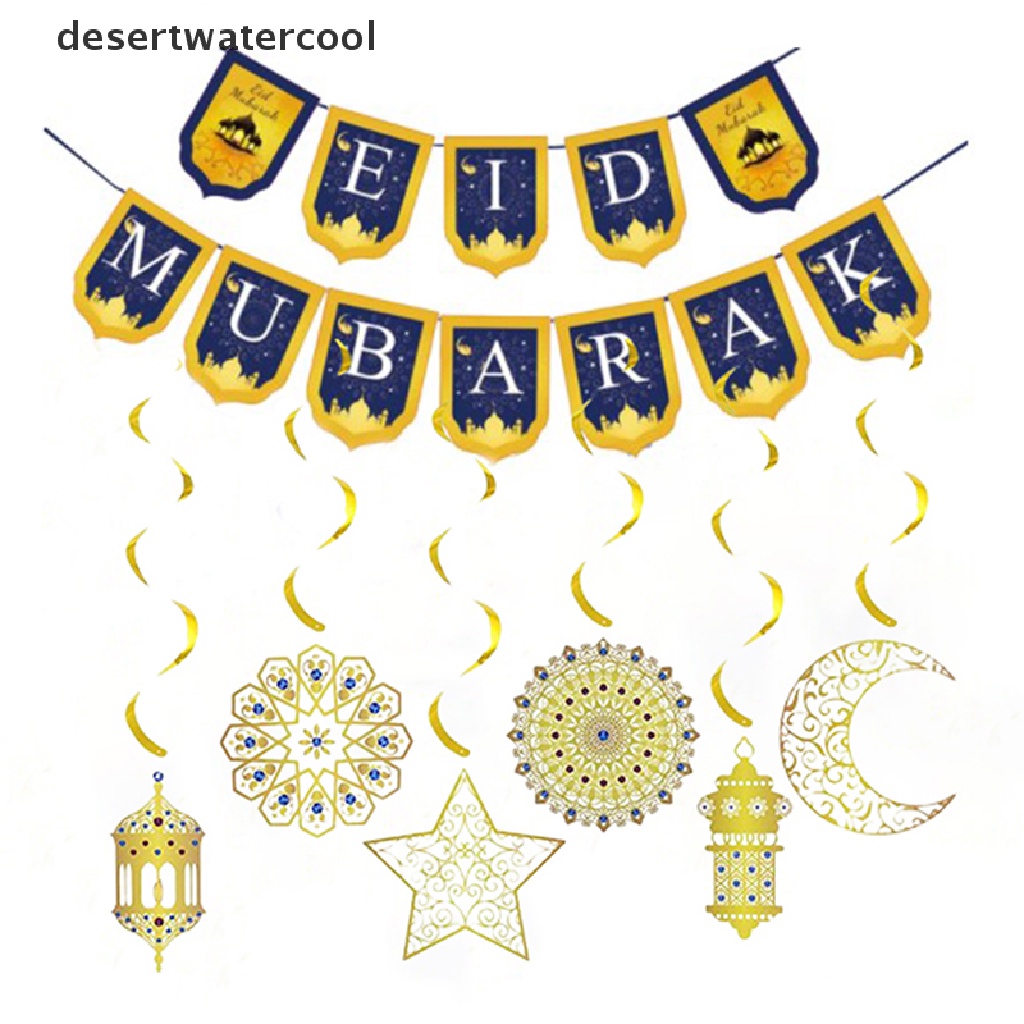 Deid Eid Mubarak Spiral Banner Muslim Islami Gold Swirl Liontin Lebaran Bung Mubarak Martijn