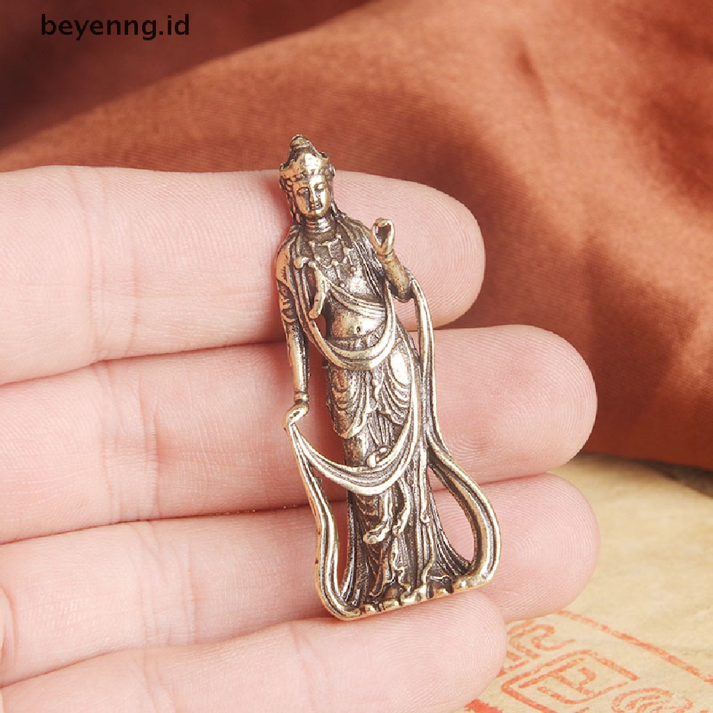 Beyen Koleksi Buddha Tembaga Antik Guanyin Bodhisattva Indah Patung Kecil Dekorasi Rumah Kerajinan Ornamen ID