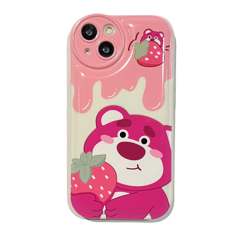 Cute Airbag Soft Case for IPhone 6S 7 8 Plus XR XS Max IPhone 11 12 13 14 Pro Max 14 Plus 7+ 8+ Cream Strawberry Bear Winnie The Bear Cartoon for Women Girl Missconnie Casing HP IPHONE 11 PRO MAX