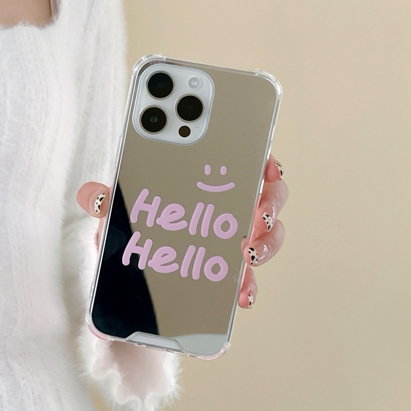 [Anti Jatuh Cermin] Pretty Makeup Silikon Soft Case IPhone 6S 7 8 Plus X XR XS Max IPhone 11 12 13 14 Pro Max 14 Plus 7 +8+12 13 mini Wanita Cewek Pretty Pink Hello Letter