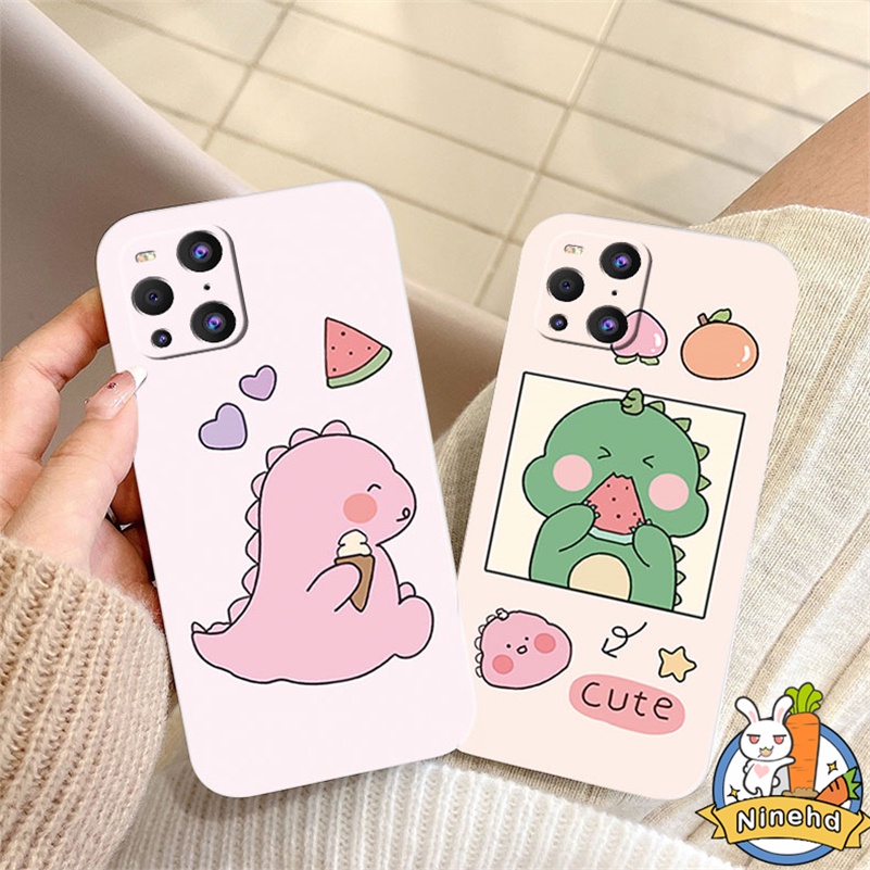 IPHONE Casing Kompatibel Untuk Iphone14 13 12 11 Pro Max X Xr Xs Max8 7 6 6s Plus SE 2020 Kartun Dinosaurus Kecil Tepi Lurus Silikon Pelindung Lensa Shockproof Full Protect Phone Case