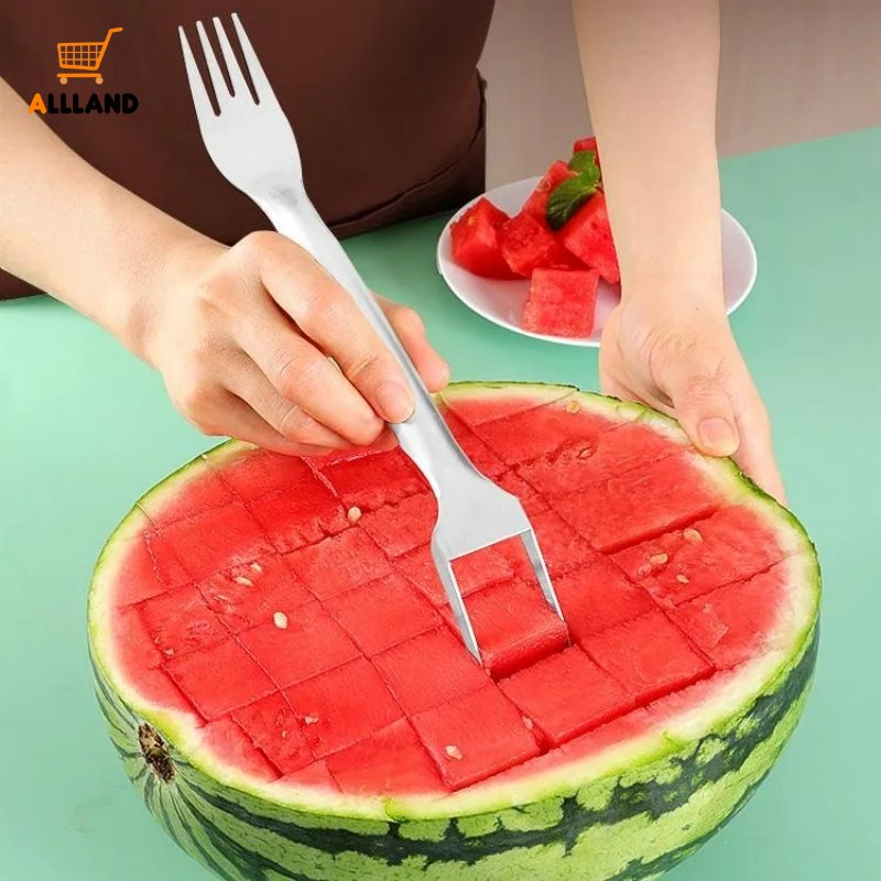 2in1 Dual Head Watermelon Slicer Fork/Garpu Pemotong Buah Stainless Steel/Aksesoris Peralatan Makan Dapur