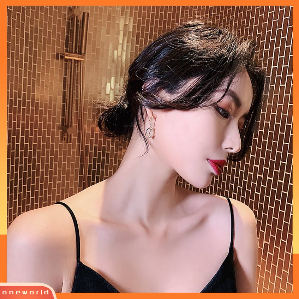 [EONE] 1pasang Liontin Anting Tulip Liontin Bersinar Berlian Imitasi Inlay Geometris High-end Dress Up Hypoallergenic Mewah Wanita Cubic Zirconia Bunga Telinga Kait Perlengkapan Kostum